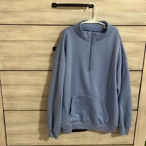 Women’s blue SHIEN half zipper placket drop shoulder sweatshirt